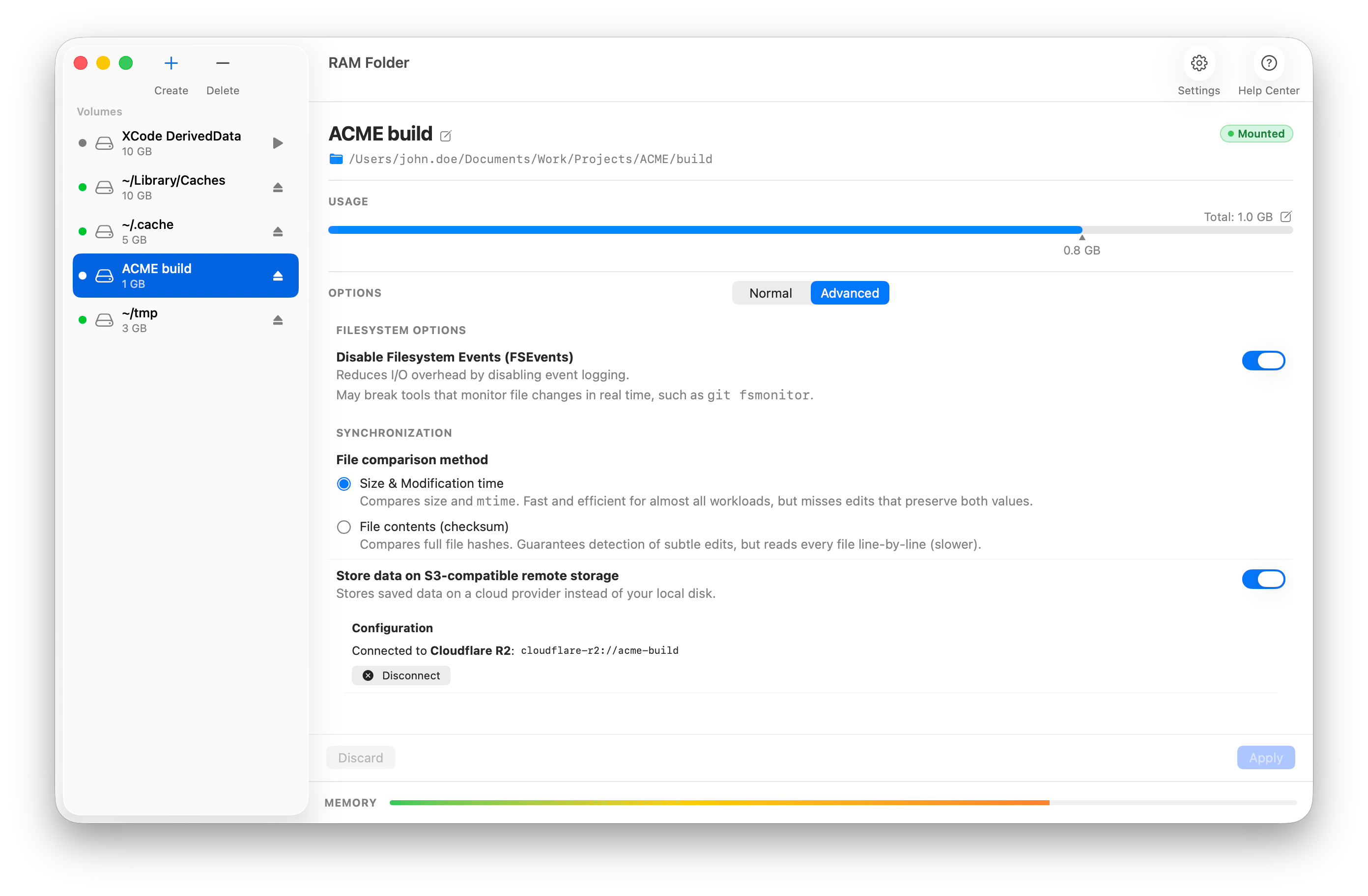 RAM Folder app — ACME build RAM folder with advanced options
